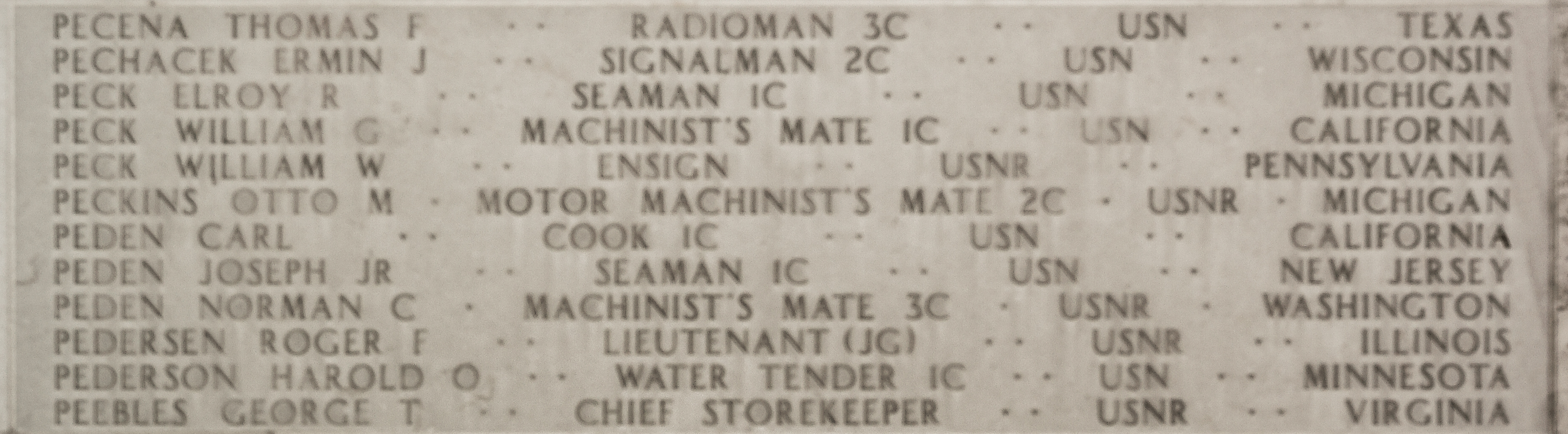 Thomas F. Pecena, Radioman Third Class